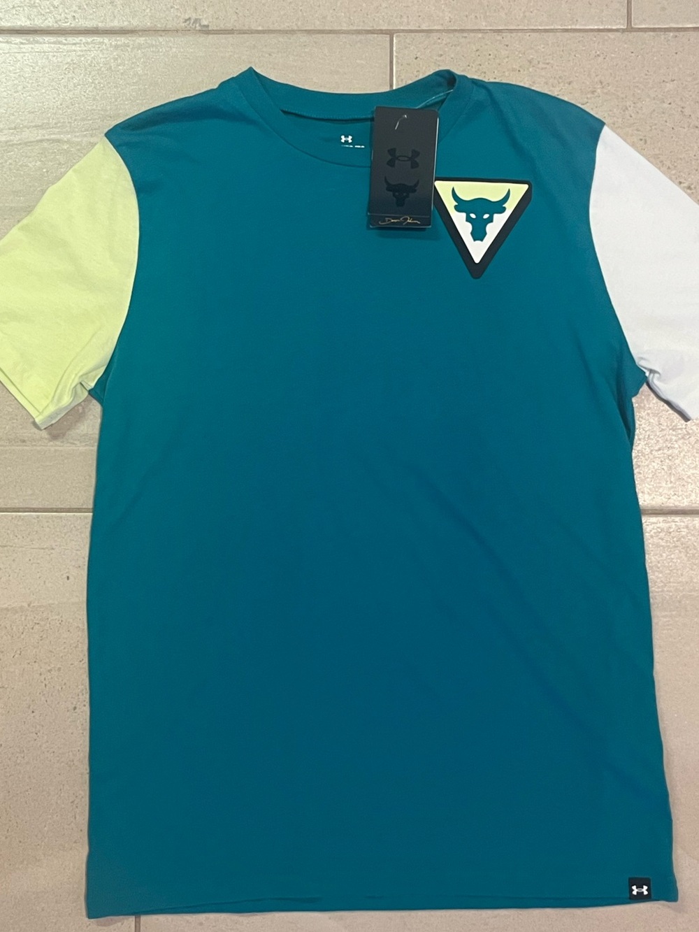 Under Armour Men’s Teal Colorblock Short Sleeve Tee with Lime and White Sleeves